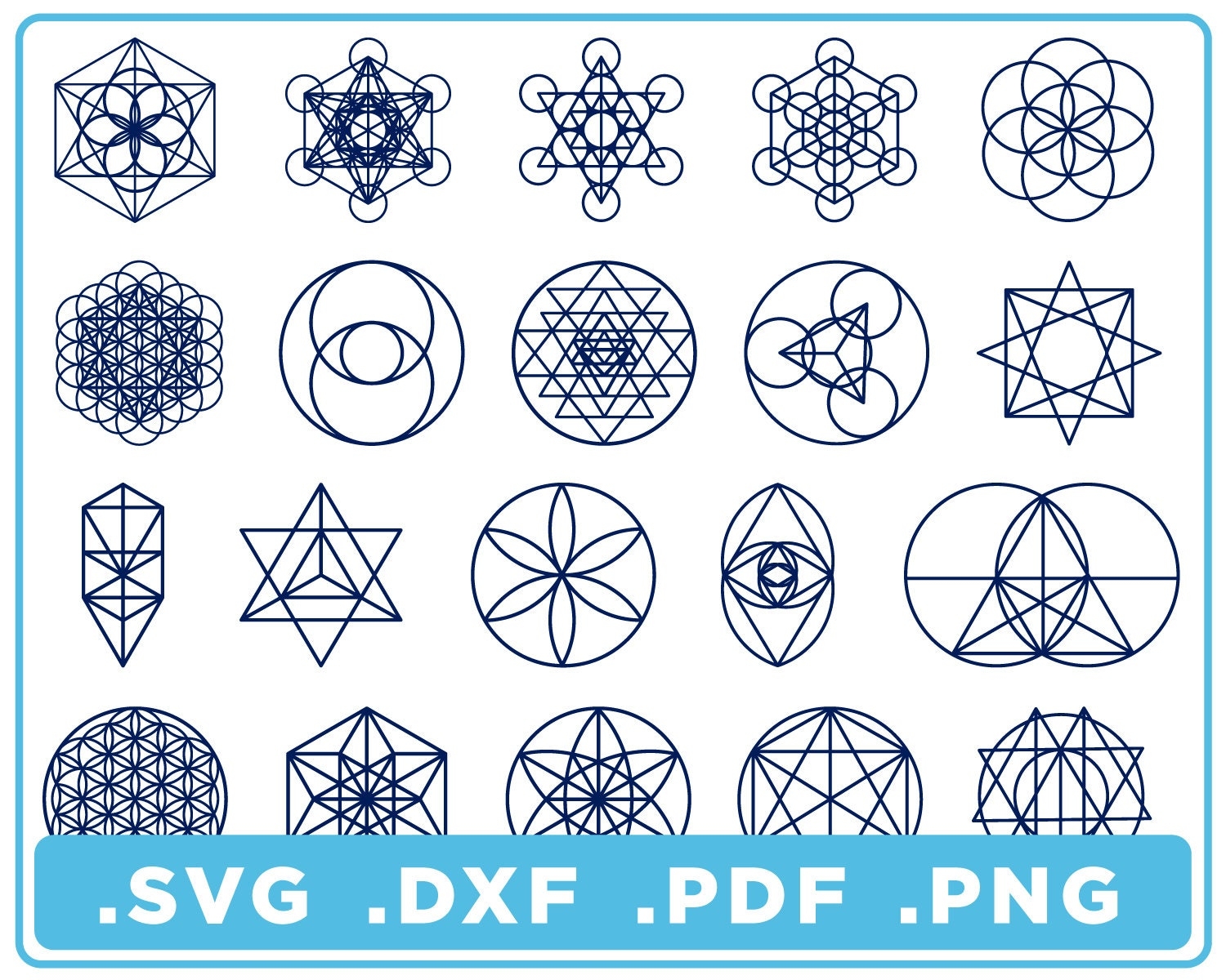 Sacred Geometry Set Of 20 Individual Designs Svg dxf png pdf Cut Files Digital Download Cricut Silhouette Glowforge Instant Download Etsy