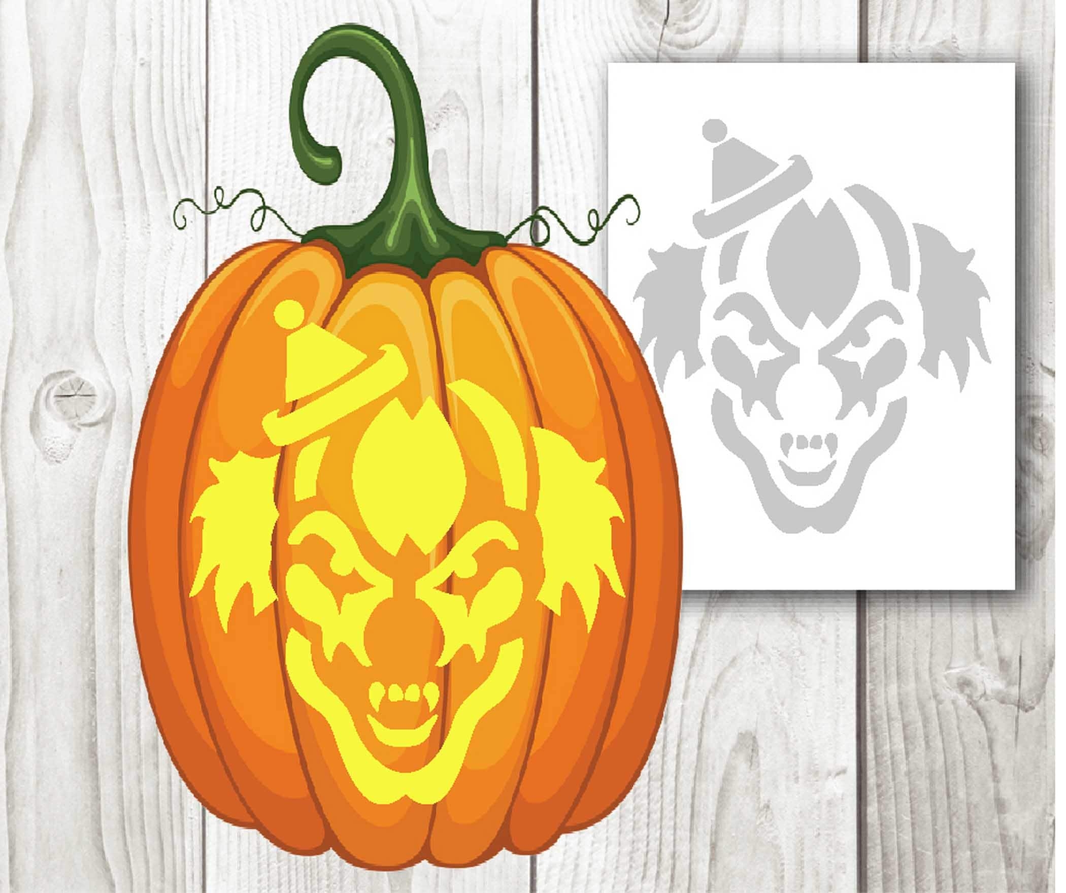 Scary Clown Halloween Pumpkin Carving Stencil Templates Instant Download Digital File Etsy