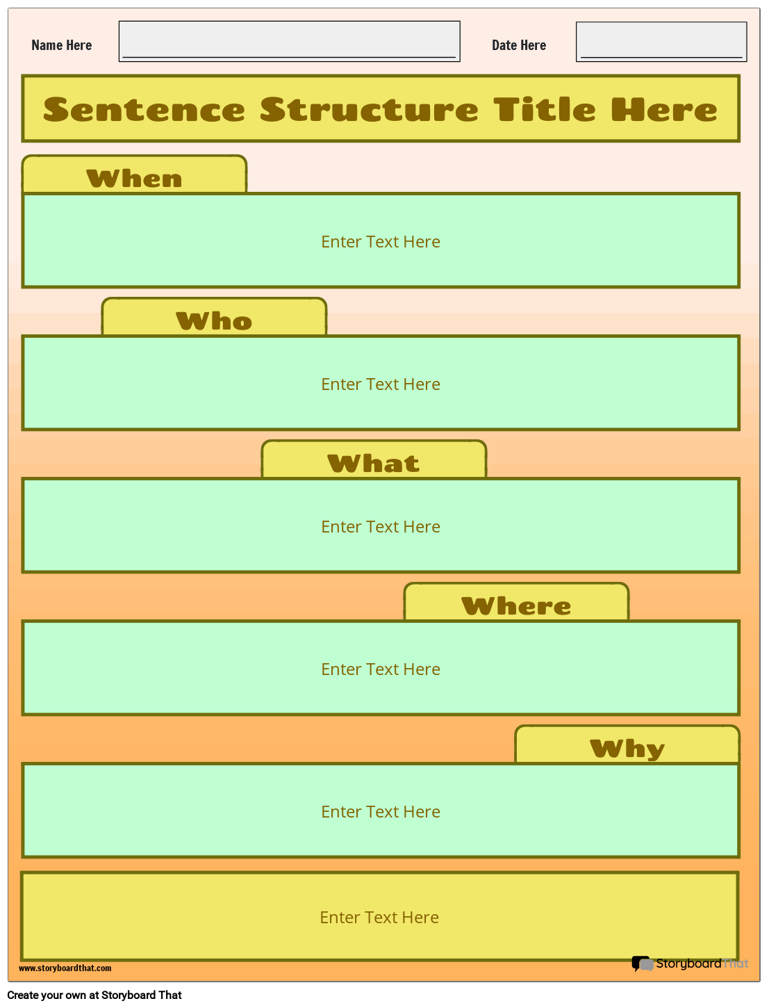 Sentence Structure Worksheets Create With Storyboard That