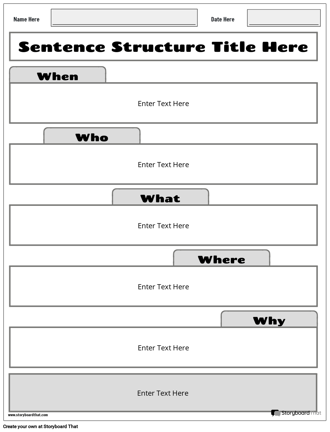 Sentence Structure Worksheets Create With Storyboard That
