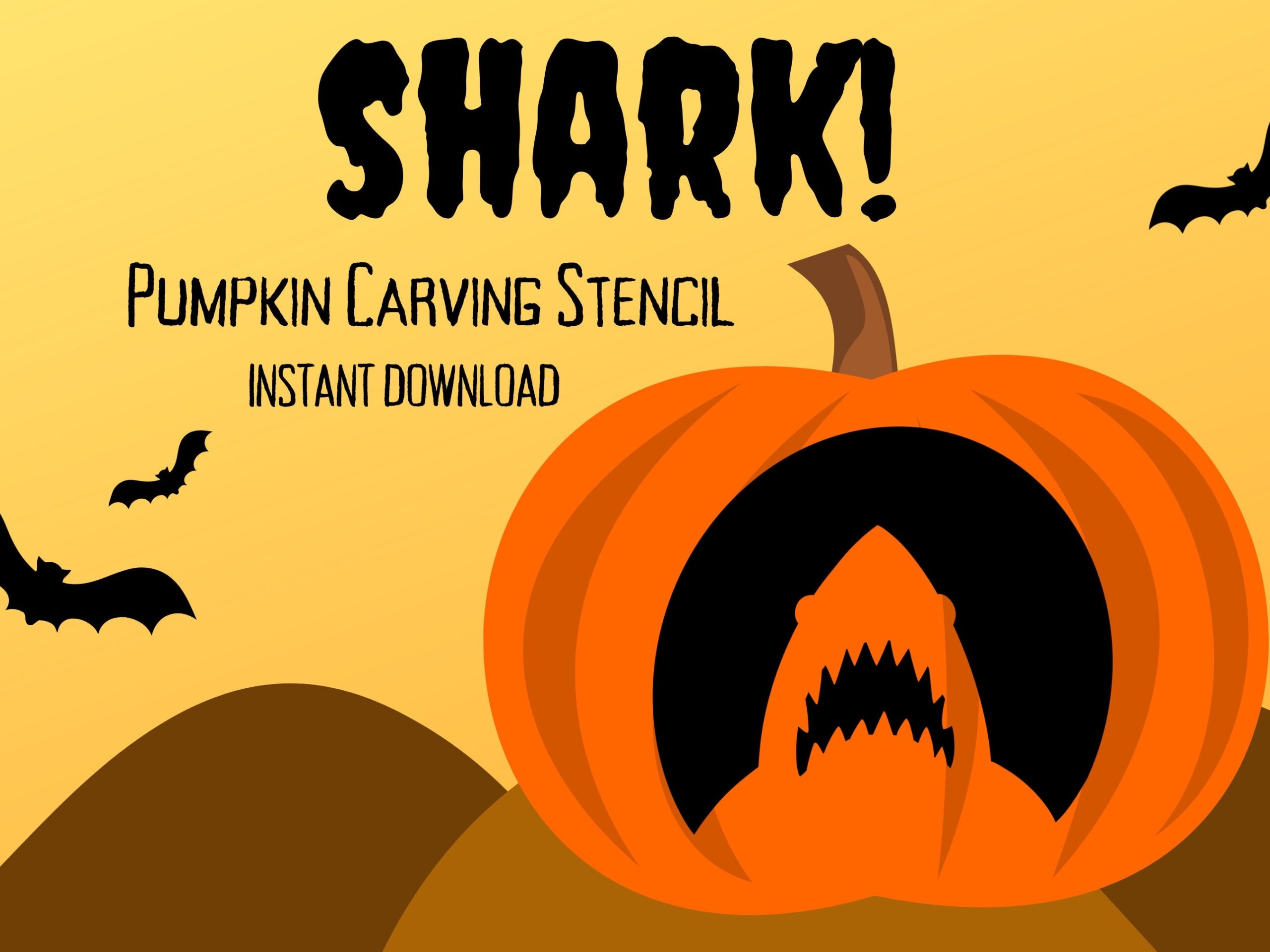 Shark Pumpkin Carving Stencil 1 Unique Halloween Jack O lantern Carving Pattern Etsy