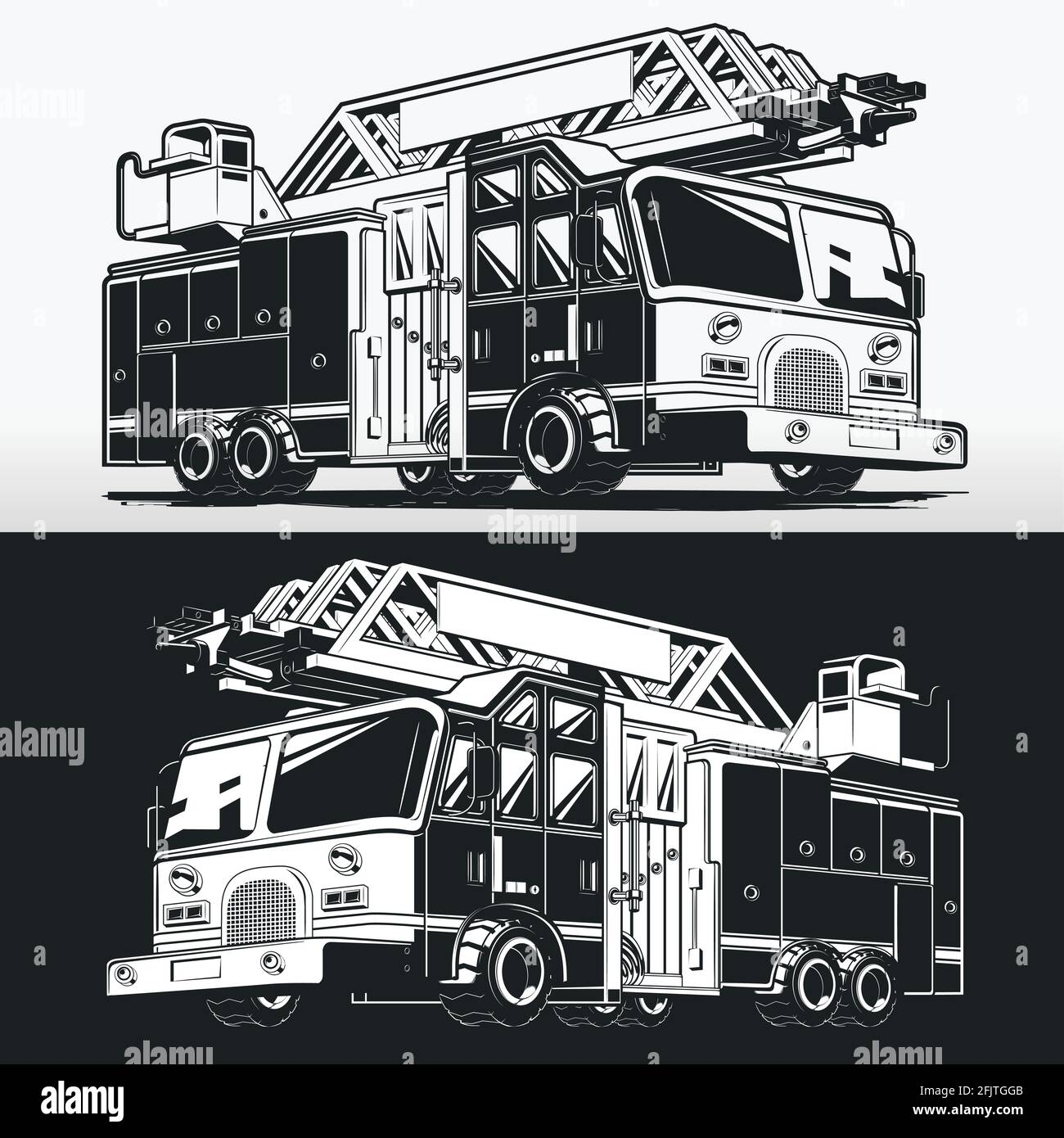 Silhouette Firefighter Truck Fire Engine Stencil Vector Drawing Stock Vector Image Art Alamy