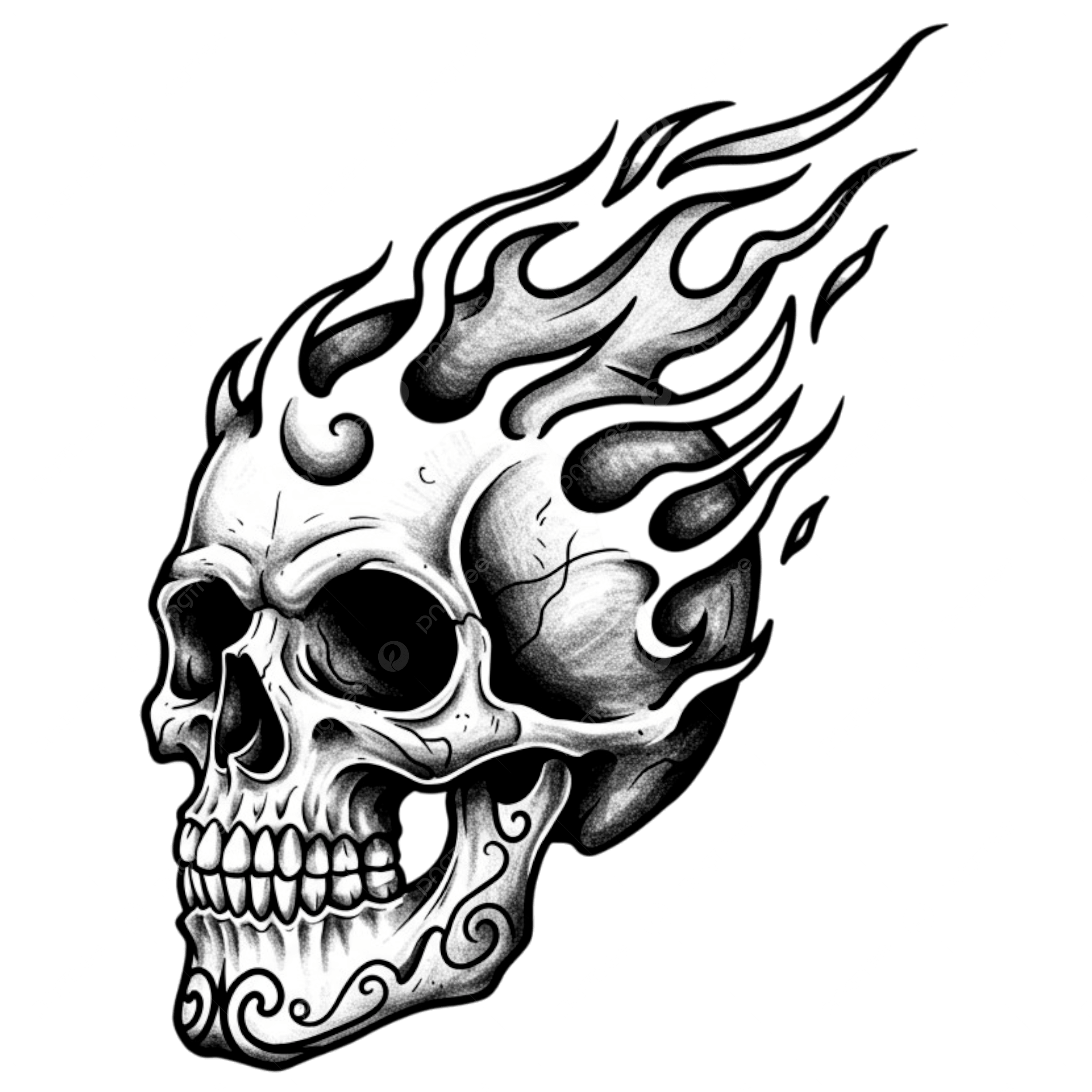Skull With Flames Tattoo Design Skull Tattoo Flame Tattoo Fire Tattoo PNG Transparent Image And Clipart For Free Download