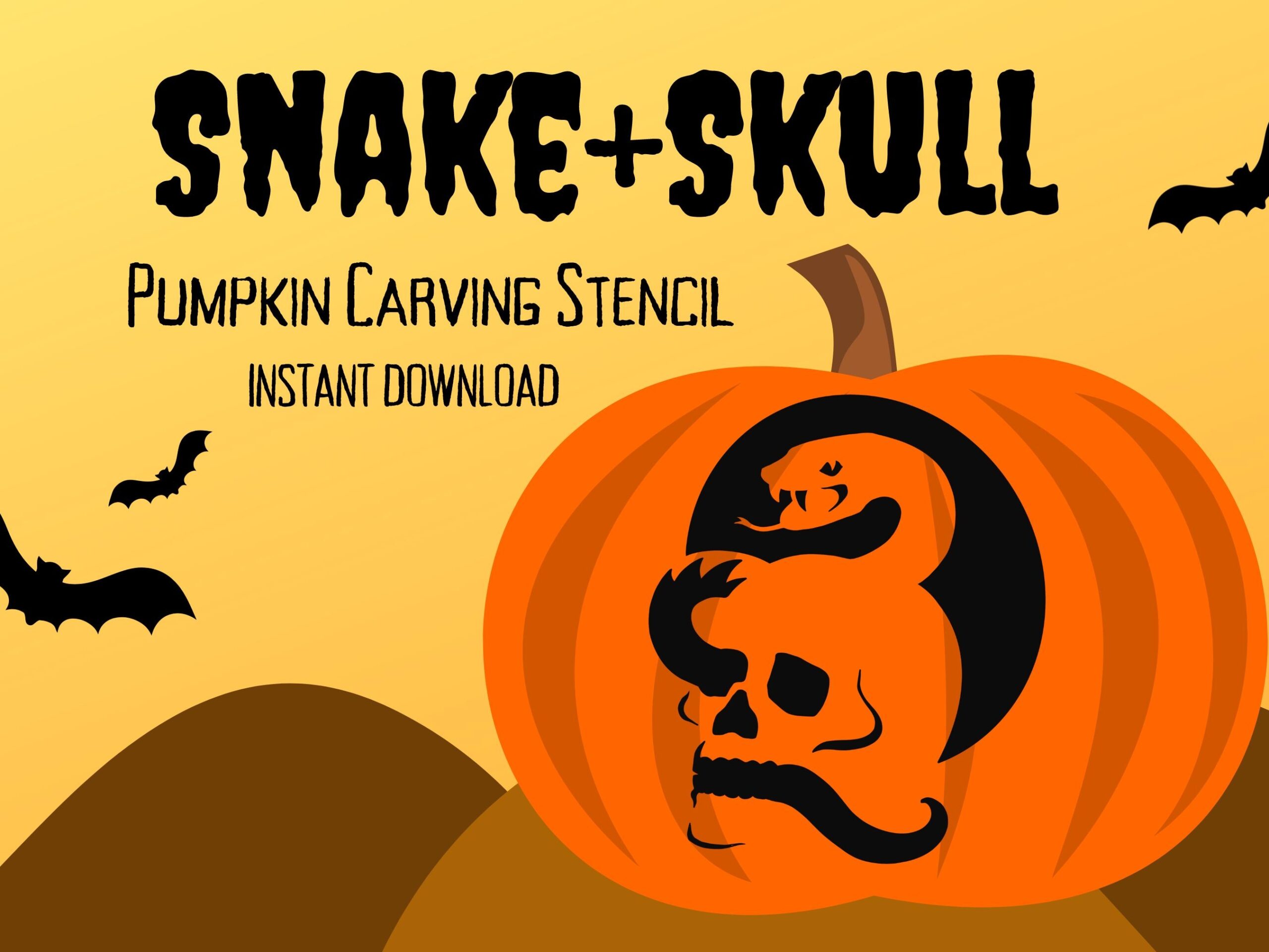 Snake In A Skull Pumpkin Carving Stencil 1 Unique Halloween Jack O lantern Carving Pattern Etsy