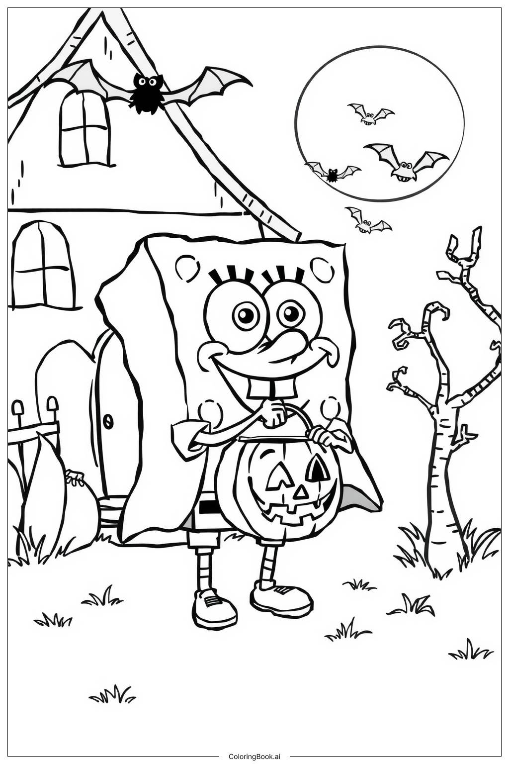 Spongebob Halloween Pumpkin 2 Coloring Page Free PDF PNG Printable 