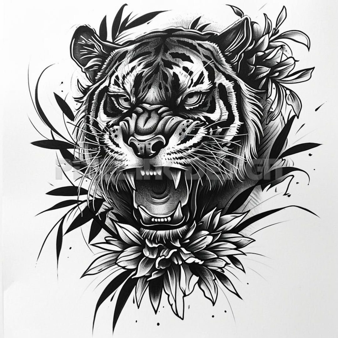 Tiger Tattoo Design Download High Resolution Digital Art PNG Transparent Background Printable SVG Tattoo Stencil Etsy