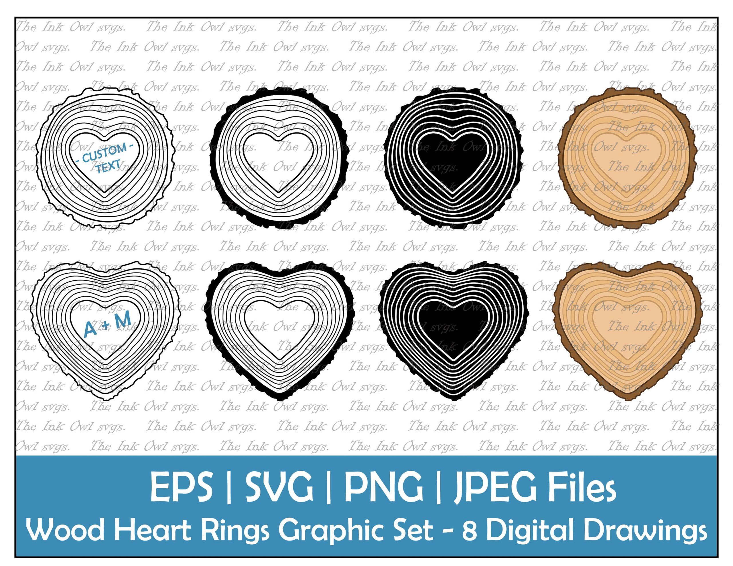 Tree Rings In Heart Shape Vector Clipart Outline Stamp Color Graphics Nature Romance Label Commercial Use PNG JPG SVG Eps Etsy