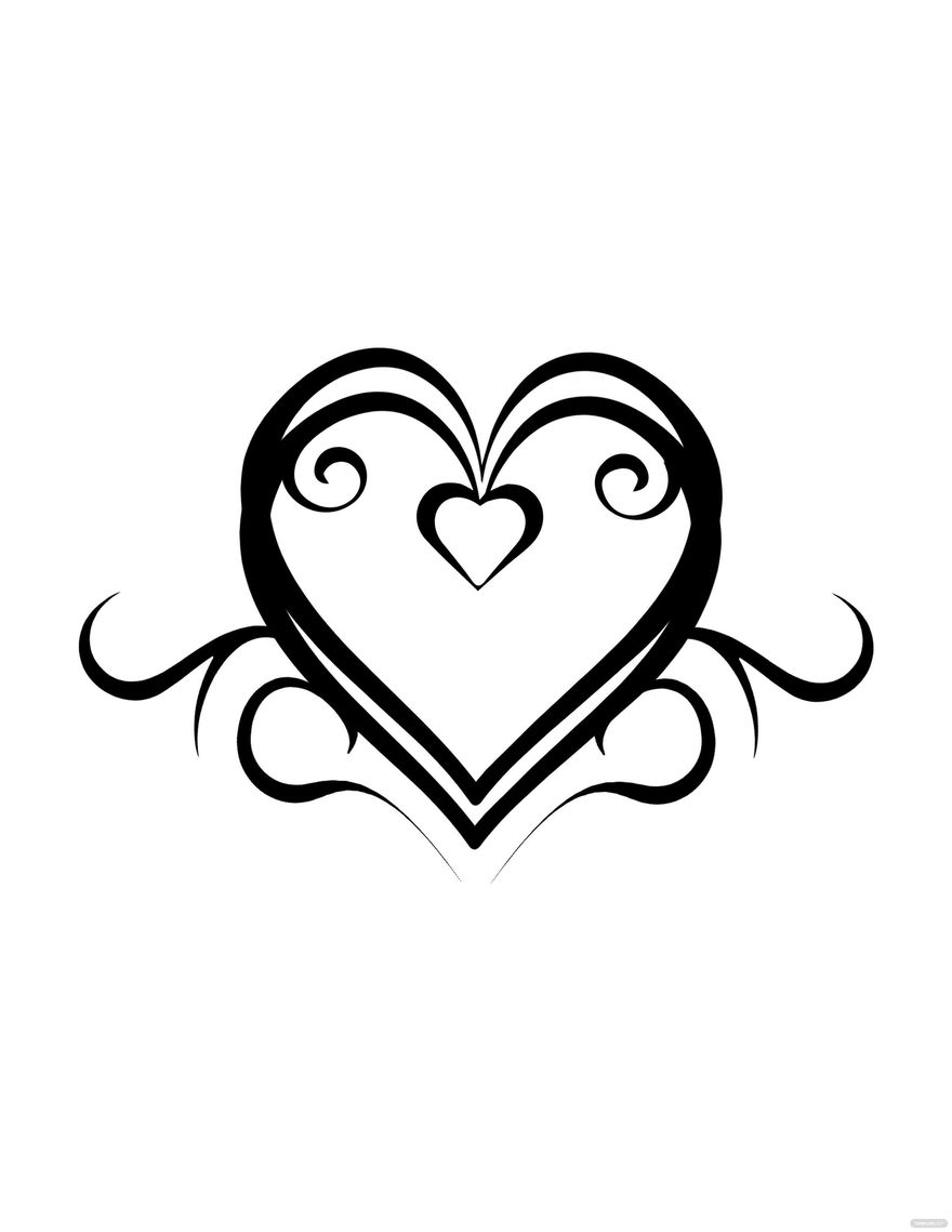 Tribal Heart Drawing In PDF Illustrator SVG JPG EPS PNG Download Template