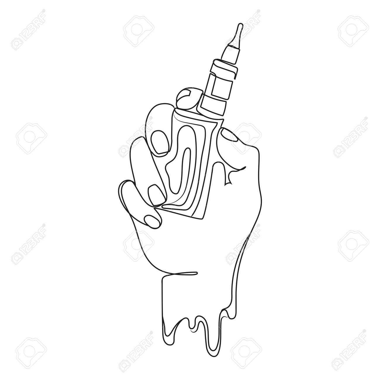 Vector Hand Holding Electronic Cigarette Vaporizer Line Drawing logo Template Hand With Vape Continuous Line Drawing design For Logo emblem print Smoking Device Royalty Free SVG Cliparts Vectors And Stock Illustration Image 194071751 