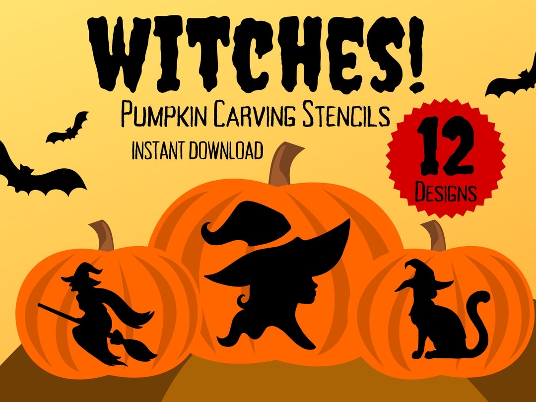 Witch Pumpkin Carving Stencils 12 Unique Halloween Jack O lantern Carving Patterns Etsy