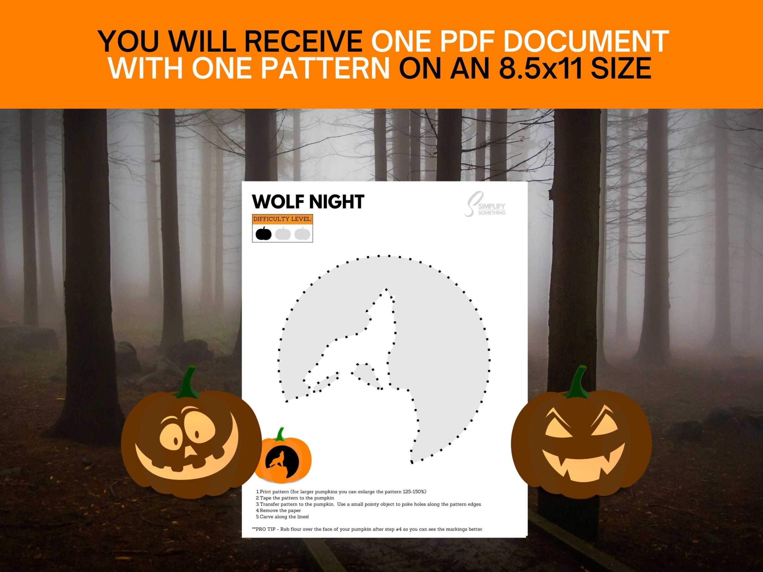 Wolf Pumpkin Carving Stencil PRINTABLE Halloween Pumpkin Template Pumpkin Carving Designs Easy Pumpkin Carving digital Download Etsy