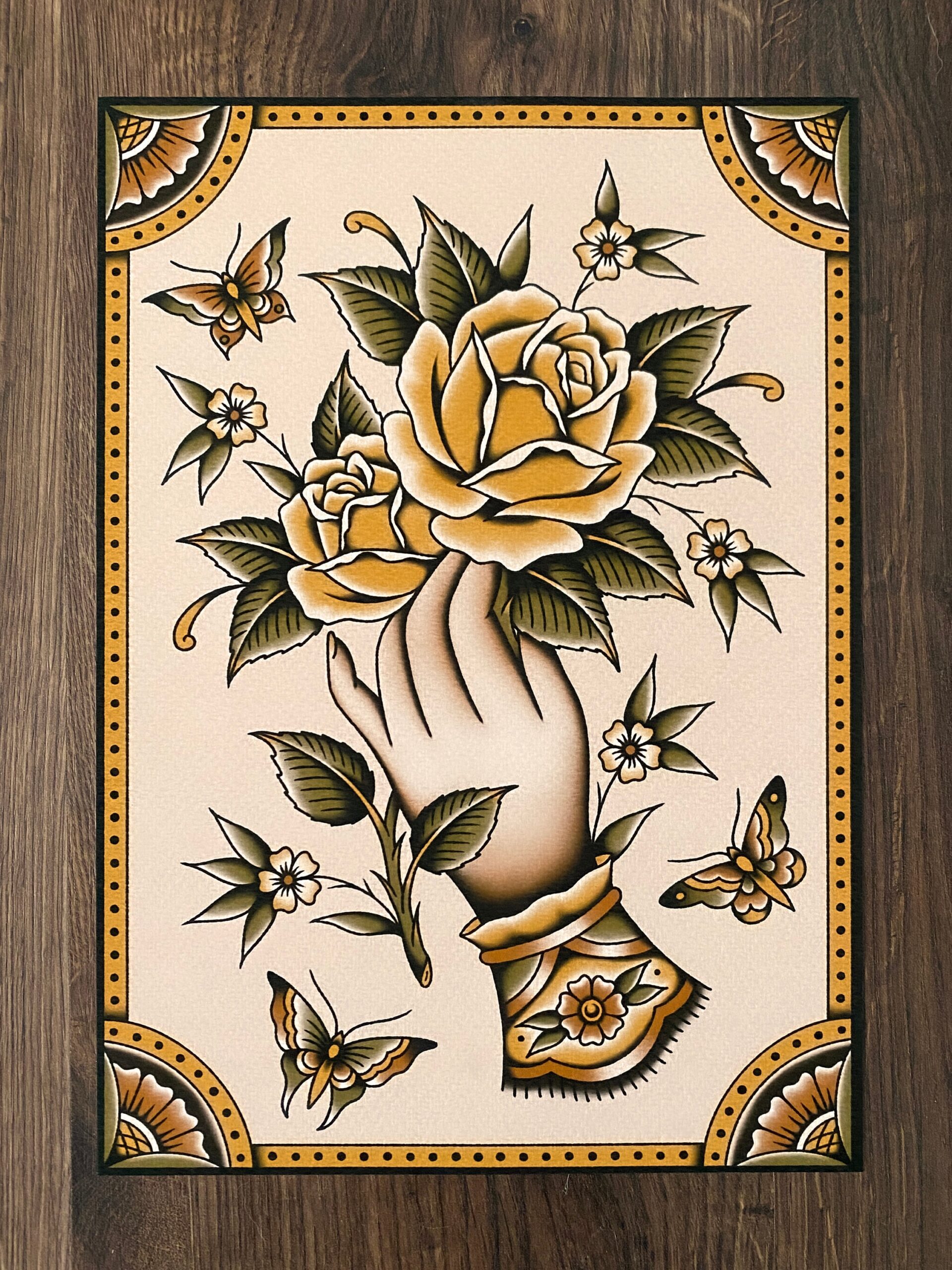 Yellow Roses Traditional Tattoo Flash Art Print Etsy